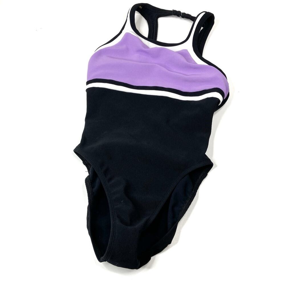 Jag Vintage Black Purple One Piece Swimsuit Made in USA Womens 14